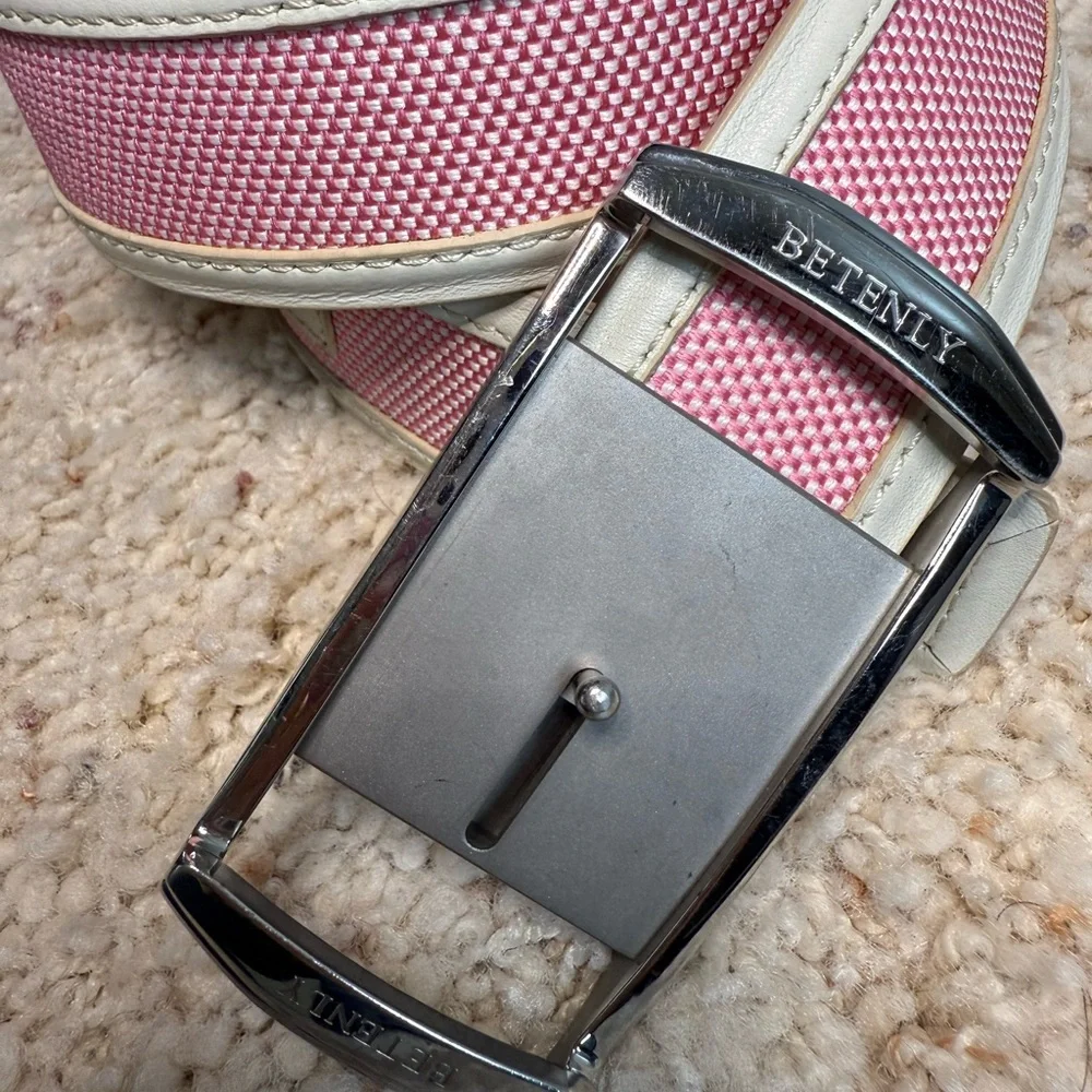 Paul Betenly Mens Pink and White Genuine Leather‎ Tech Belt Size Size 38 Golf